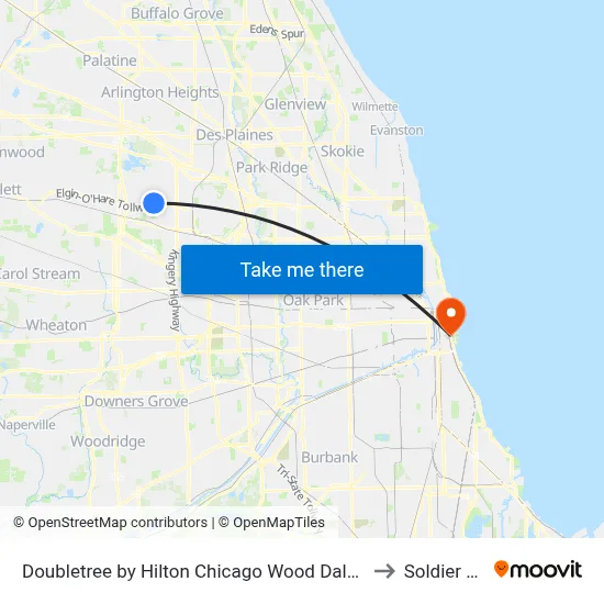 Doubletree by Hilton Chicago Wood Dale / Elk Grove to Soldier Field map