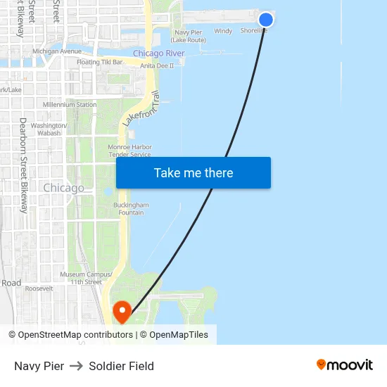 Navy Pier to Soldier Field map