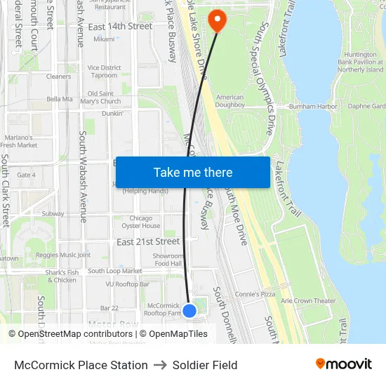 McCormick Place Station to Soldier Field map