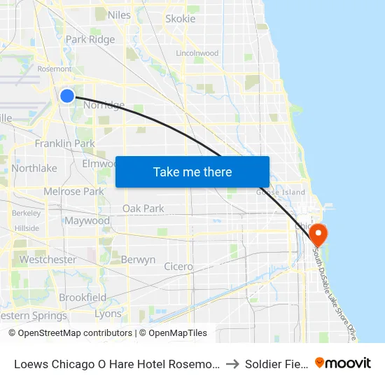 Loews Chicago O Hare Hotel Rosemont to Soldier Field map
