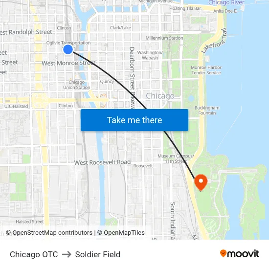 Chicago OTC to Soldier Field map