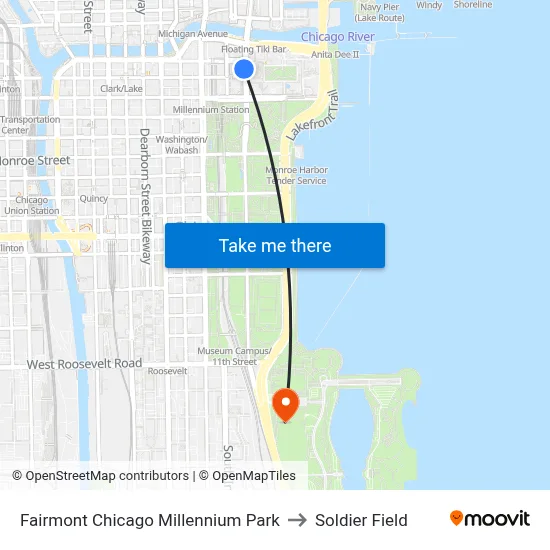 Fairmont Chicago Millennium Park to Soldier Field map