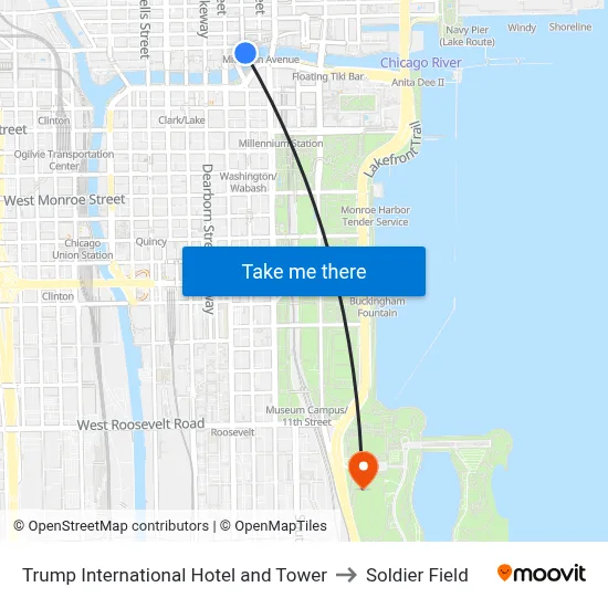 Trump International Hotel and Tower to Soldier Field map