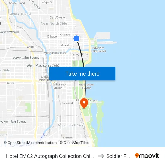 Hotel EMC2 Autograph Collection Chicago to Soldier Field map