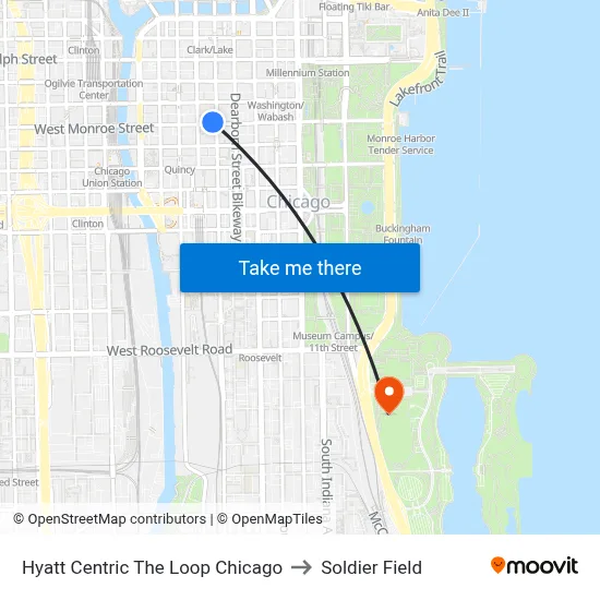 Hyatt Centric The Loop Chicago to Soldier Field map