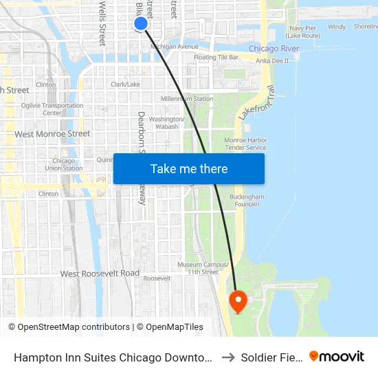 Hampton Inn Suites Chicago Downtown to Soldier Field map