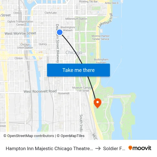 Hampton Inn Majestic Chicago Theatre District to Soldier Field map