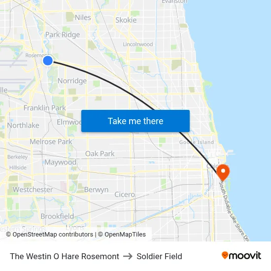 The Westin O Hare Rosemont to Soldier Field map
