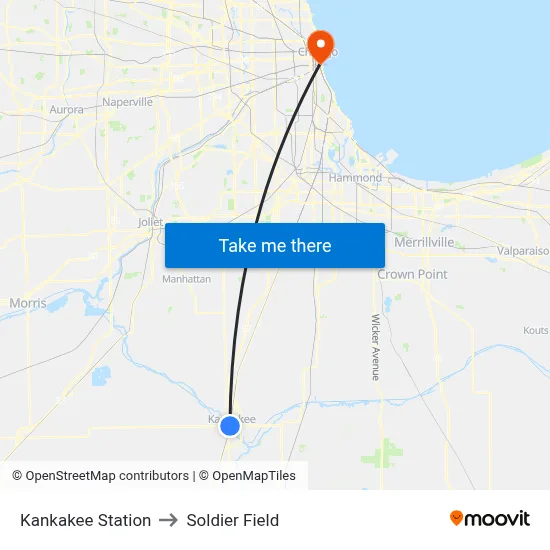 Kankakee Station to Soldier Field map