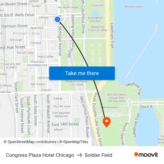 Congress Plaza Hotel Chicago to Soldier Field map