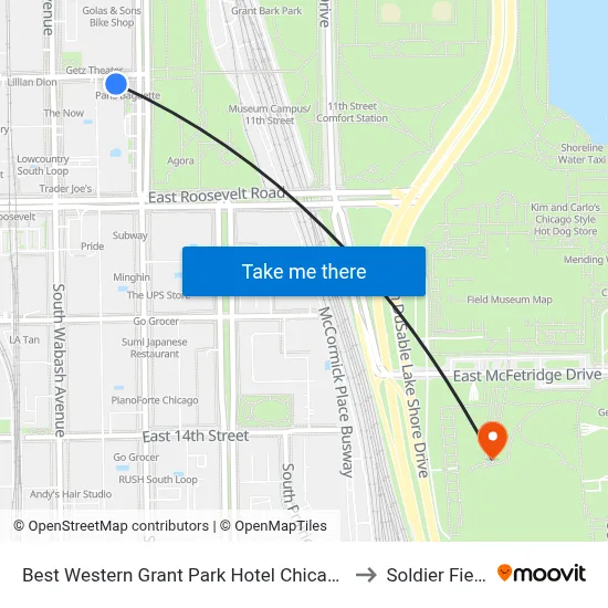 Best Western Grant Park Hotel Chicago to Soldier Field map