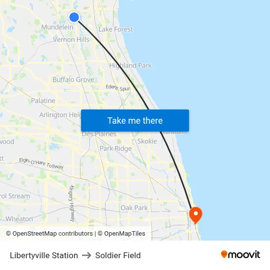 Libertyville Station to Soldier Field map