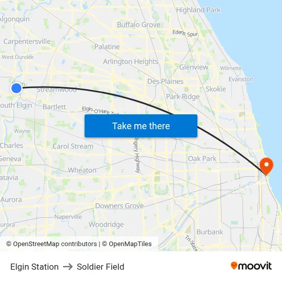 Elgin Station to Soldier Field map