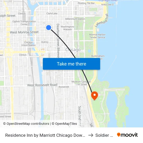 Residence Inn by Marriott Chicago Downtown Loop to Soldier Field map