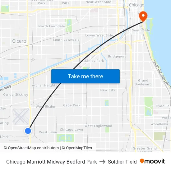 Chicago Marriott Midway Bedford Park to Soldier Field map