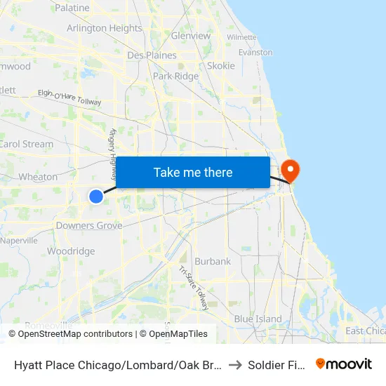 Hyatt Place Chicago/Lombard/Oak Brook to Soldier Field map