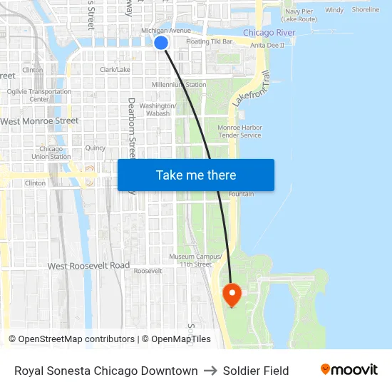 Royal Sonesta Chicago Downtown to Soldier Field map