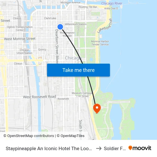 Staypineapple An Iconic Hotel The Loop Chicago to Soldier Field map