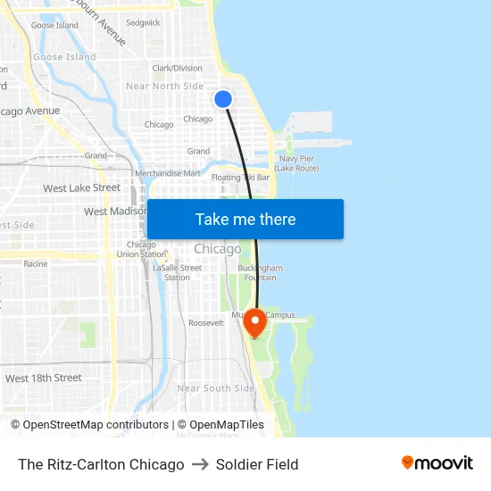 The Ritz-Carlton Chicago to Soldier Field map