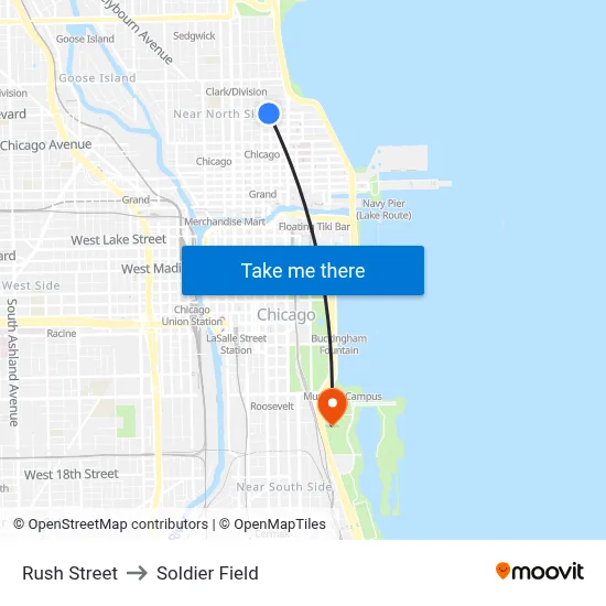 Rush Street to Soldier Field map