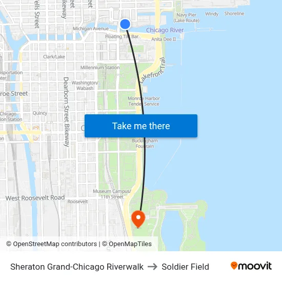 Sheraton Grand-Chicago Riverwalk to Soldier Field map