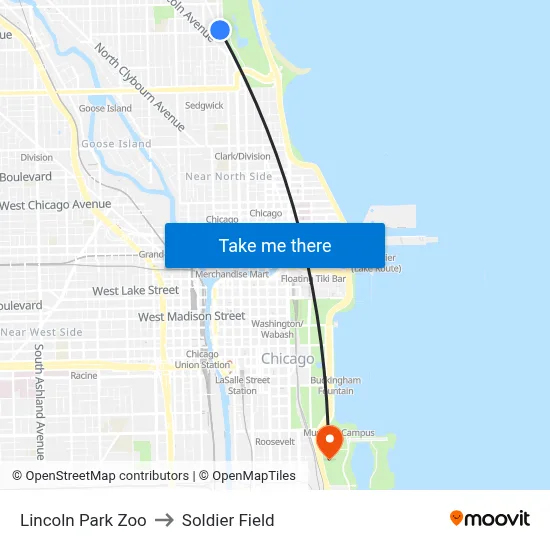 Lincoln Park Zoo to Soldier Field map