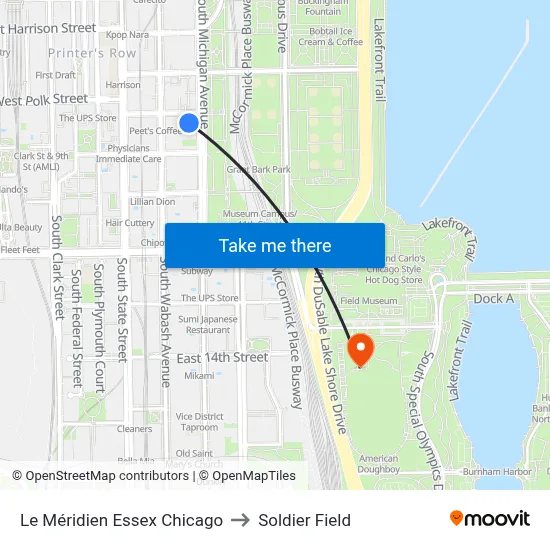 Le Méridien Essex Chicago to Soldier Field map