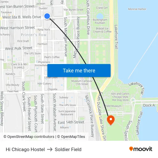 Hi Chicago Hostel to Soldier Field map
