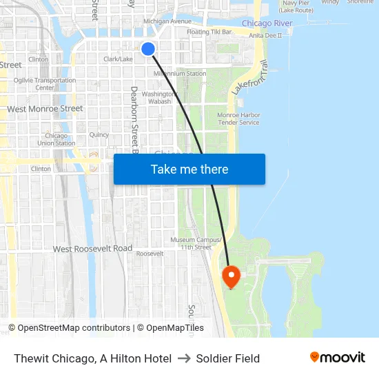 Thewit Chicago, A Hilton Hotel to Soldier Field map