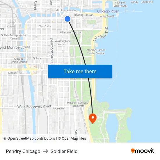 Pendry Chicago to Soldier Field map