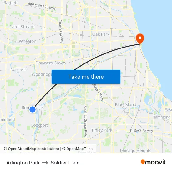 Arlington Park to Soldier Field map