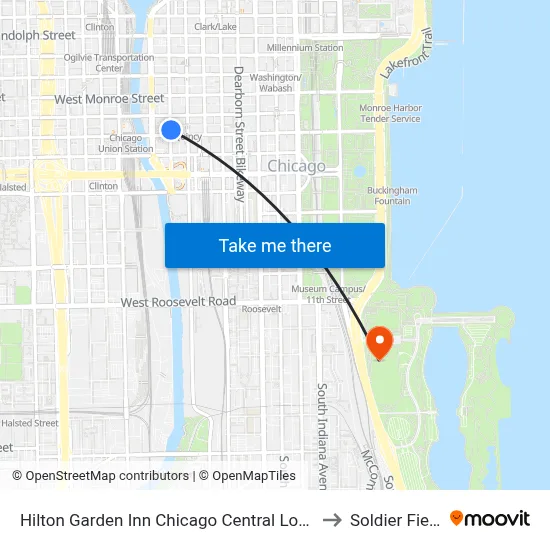 Hilton Garden Inn Chicago Central Loop to Soldier Field map