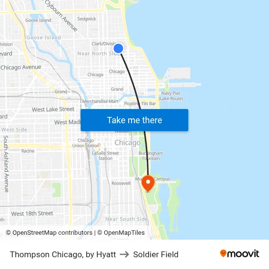 Thompson Chicago, by Hyatt to Soldier Field map