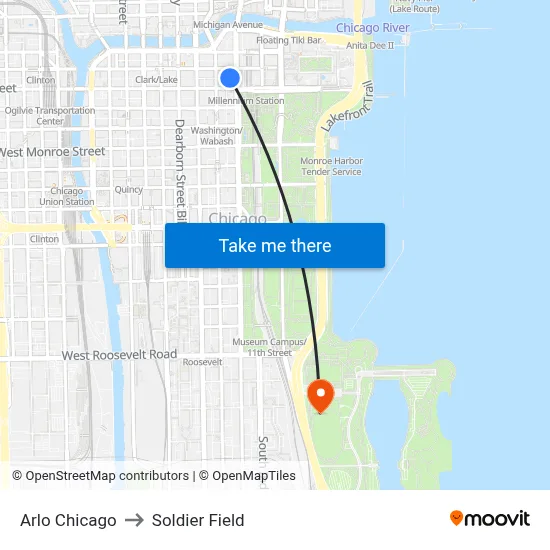 Arlo Chicago to Soldier Field map