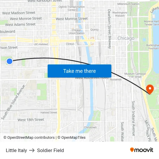Little Italy to Soldier Field map