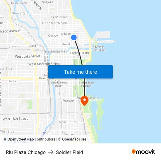 Riu Plaza Chicago to Soldier Field map