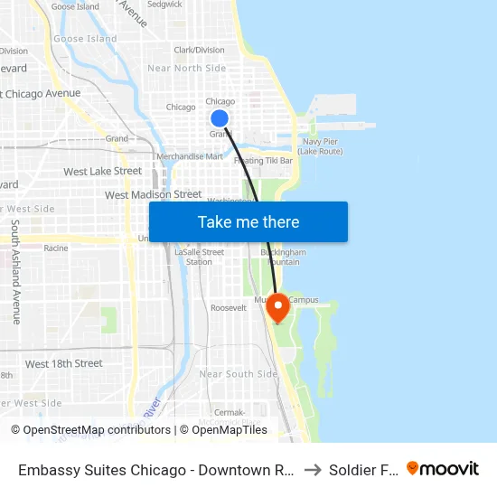 Embassy Suites Chicago - Downtown River North to Soldier Field map
