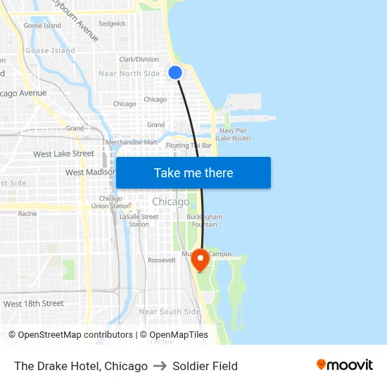 The Drake Hotel, Chicago to Soldier Field map