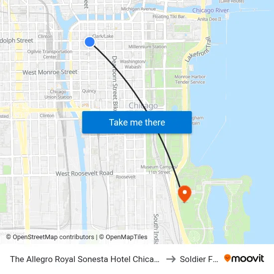 The Allegro Royal Sonesta Hotel Chicago Loop to Soldier Field map