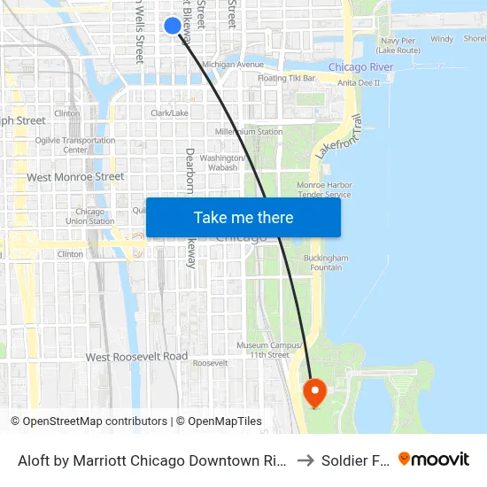 Aloft by Marriott Chicago Downtown River North to Soldier Field map