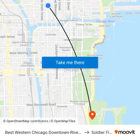 Best Western Chicago Downtown-River North to Soldier Field map