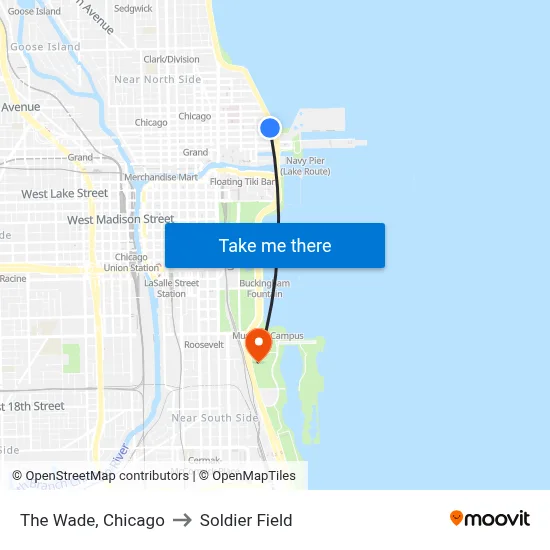 The Wade, Chicago to Soldier Field map