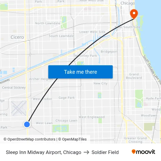 Sleep Inn Midway Airport, Chicago to Soldier Field map
