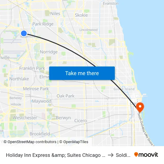 Holiday Inn Express &amp; Suites Chicago O'Hare Airport by IHG, Des Plaines to Soldier Field map