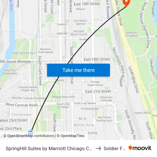 SpringHill Suites by Marriott Chicago Chinatown to Soldier Field map