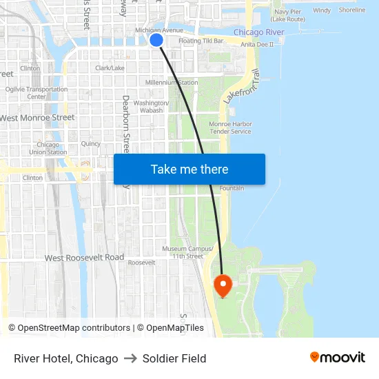 River Hotel, Chicago to Soldier Field map