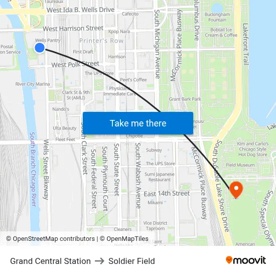 Grand Central Station to Soldier Field map