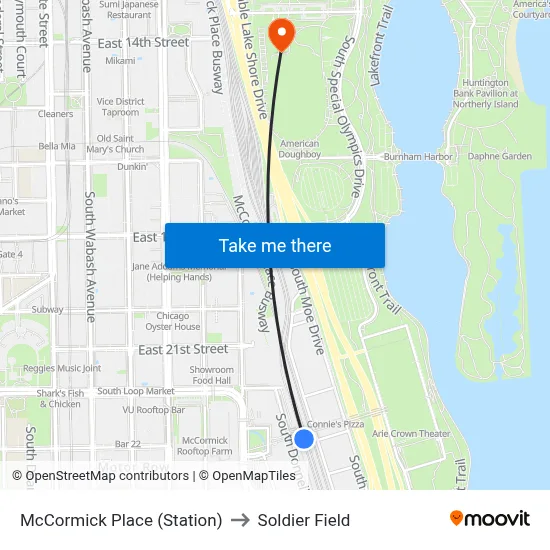 McCormick Place (Station) to Soldier Field map