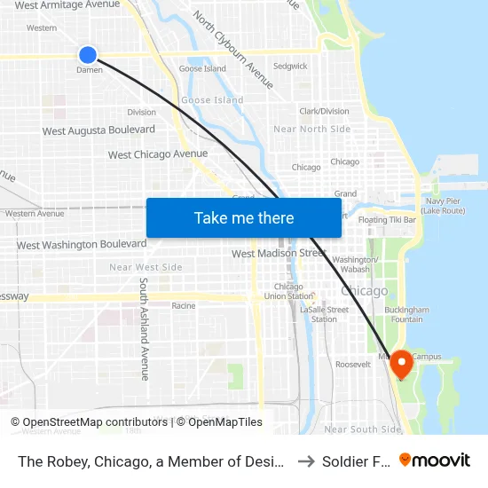 The Robey, Chicago, a Member of Design Hotels to Soldier Field map