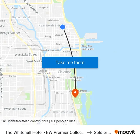 The Whitehall Hotel - BW Premier Collection, Chicago to Soldier Field map